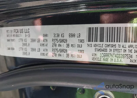 2016 Ram 1500 Laramie z USA, uszkodzony, nr VIN 1C6RR7NT4GS397534